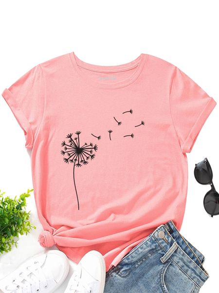 

dandelion print round neck tee 36tj#, White
