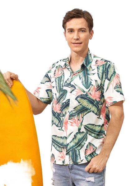 

men tropical print shirt e55b#, White;black