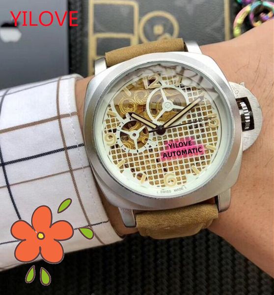 Personality Trend Grid Skeleton Design Watch Automatic Dating Stainless Steel Mechanical Digital Clock Gear Luxury Men's Business Wristwatch