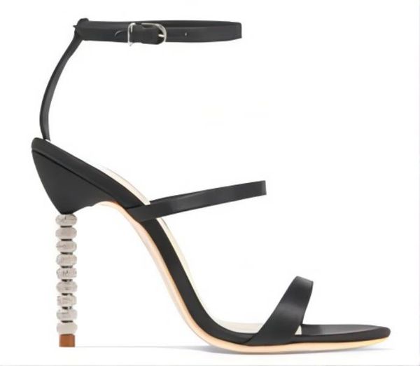 

sophia webster ladies leather sandals, crystal diamond decoration metallic leather heels size:34-42 ,black