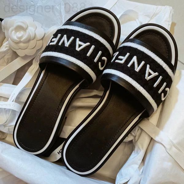 

sandals designer small fragrance wood grain bottom open toe one-sided slippers women's woven plaid pattern wear low heel sandals travel, Black