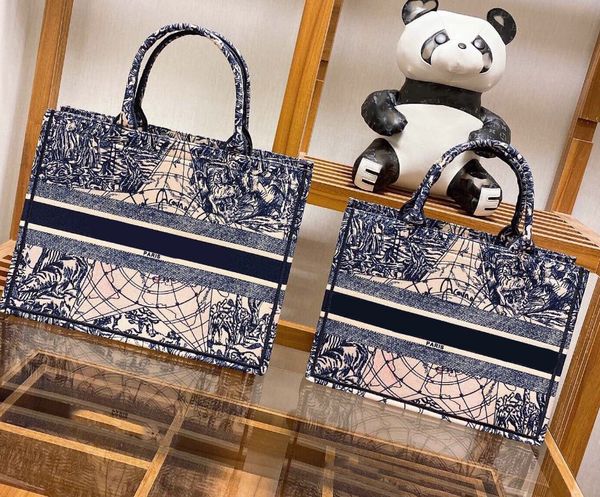 

fashion accessories 41cm djia designer 25 kinds of design bagor tasche catwalk canvas tote bag with floral alphabet embroidery classic carry, Silver
