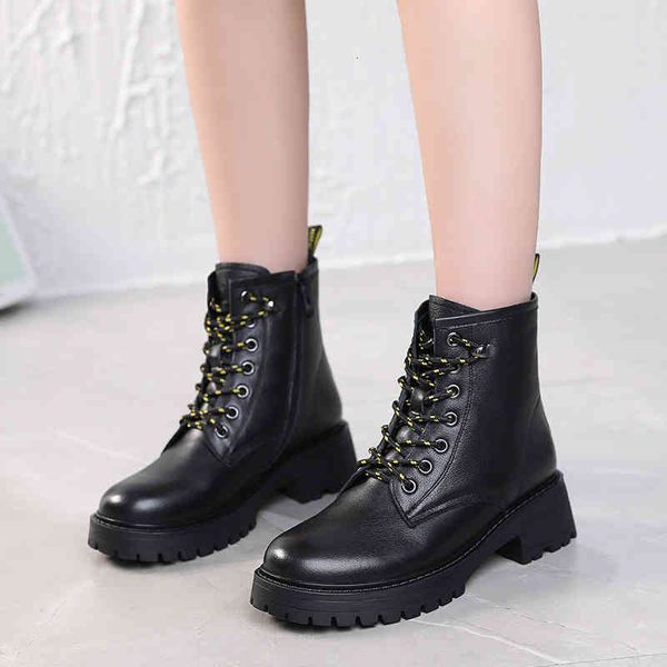 

slippers autumn large 43 high leather women's shoes round headed martin leisure layer cow x36w, Black