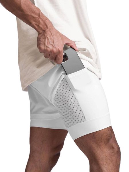 

men 2 in 1 sports shorts with phone pocket & towel loop z5sb#, White;black