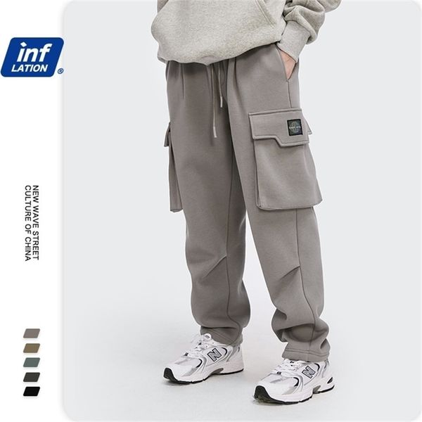 

inflation loose fit men sweatpants in pure color autumn winter retro warm sweatpants men streetwear men casual pants 3232w 201203, Black