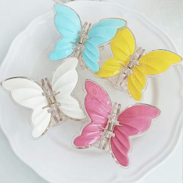 

korean colorful hair claws hair clips for women girl butterfly acrylic elegant crab ponytail cute headwear hair accessories, Slivery;white