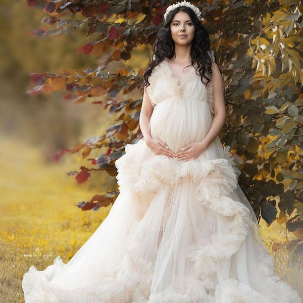 

v neck tulle maternity dress boho style vintage prom dresses sleeveless baby shower gowns, Black