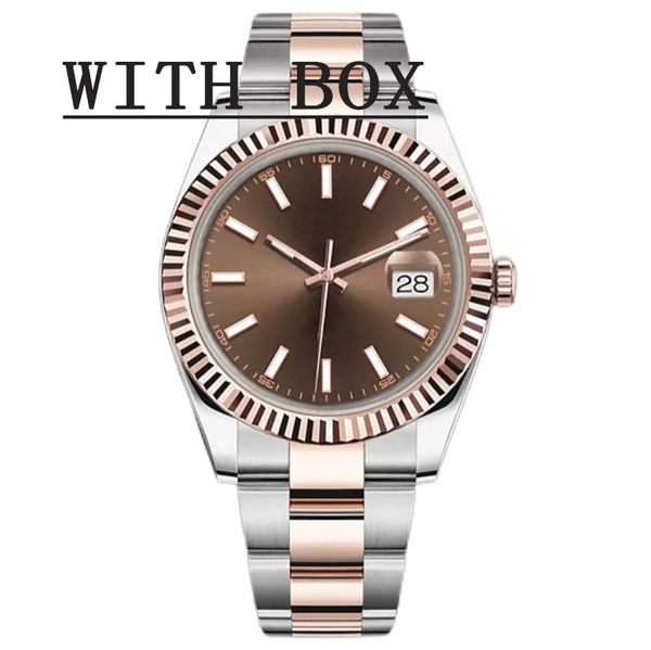 

premium men automatic mechanical watches rose gold strap sapphire glass full stainless waterproof luminous wristwatch mens gold watches, Slivery;brown
