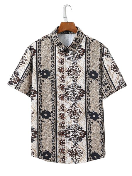 

men floral print shirt y6o1#, White;black