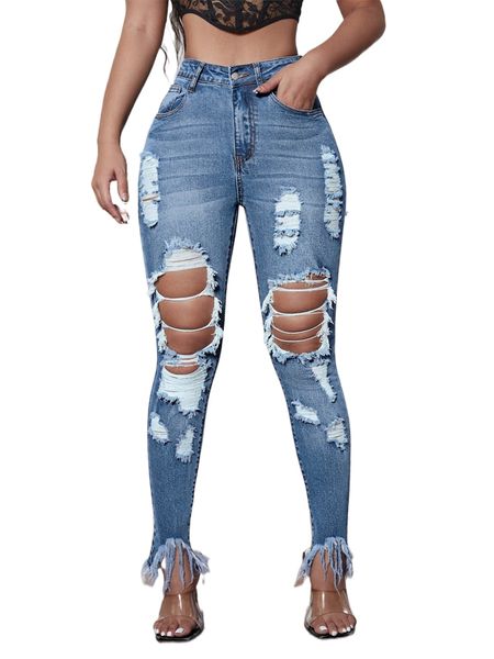 

sxy curvy high stretch ripped skinny jeans e2dg#, Blue