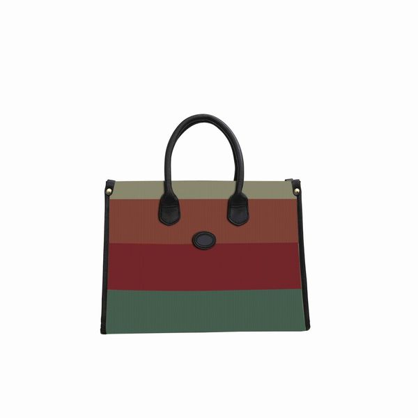 

new women's tote multi-color stitching stripes canvas interlocking large tote bag environmental protection material black leather pipin