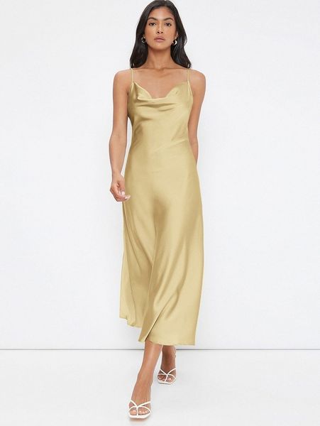 

cowl neck solid slip dress x1xz#, Black;gray