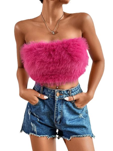 

solid fuzzy crop tube q2ow#, White