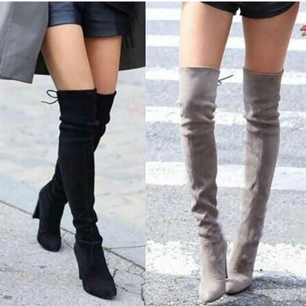 

women thigh high boots fashion suede leather high heels lace up female over the knee boots plus size shoes drop 2019 t200227g, Black