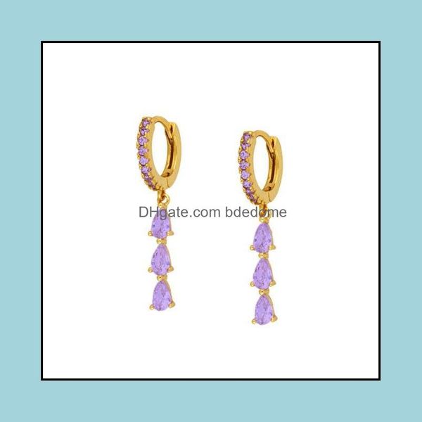 

dangle chandelier earrings jewelry gold color sier delicate cyan purple zircon charms three water dro dh0hw, Silver