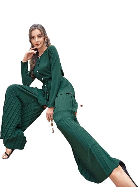 

button front belted & pleated pants x9sr#, White