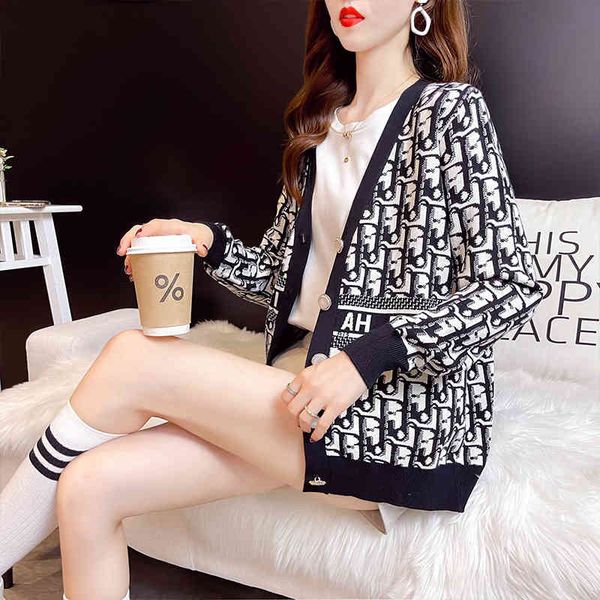 

knitted cardigan autumn new women's v-neck sweater loose outer coat, White