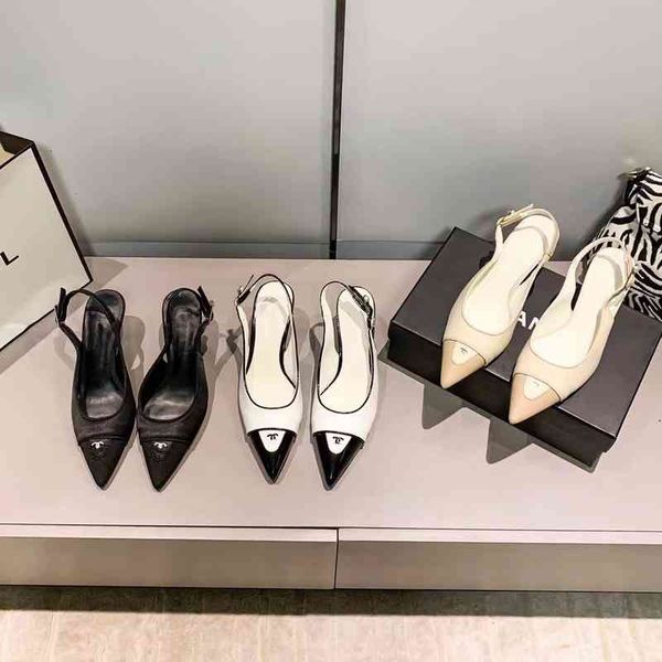 

slippers high version o c small fragrance pointed french high heels women's color matching baotou thin with hollow sandals women, Black