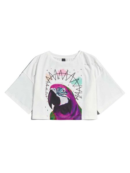 

x magdalena parfieniuk drop shoulder parrot print crop tee k4yp#, White