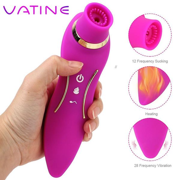 Vatine 2, 1 Isıtma Emme Klitoris Mipon Enayi Vibratör Vajina Stimülasyonu Titreşimli yapay penis Dual Head Seksi Oyuncaklar Kadın