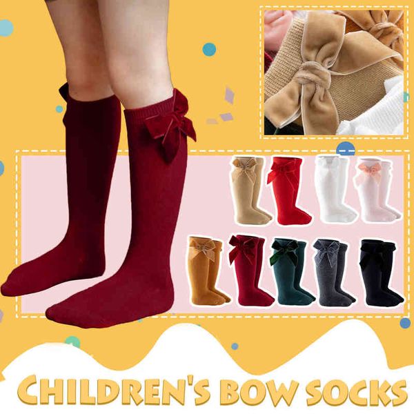 

1-3y autumn winter kids girls cotton socks big bows infant baby long knee high children for christmas toddlers sock l220716, Pink;yellow