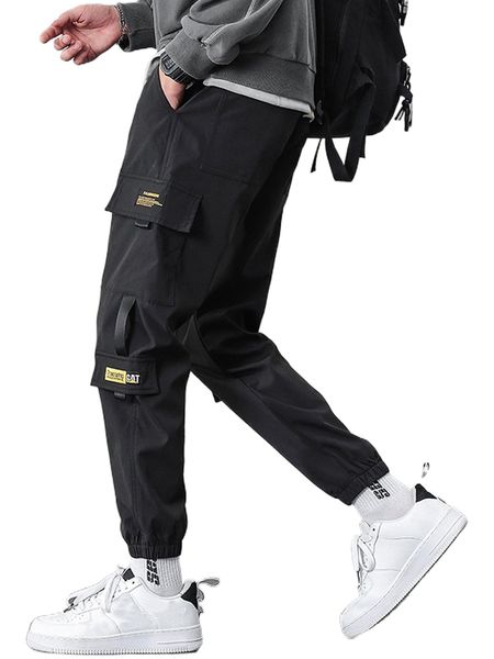 

men letter graphic flap pocket cargo pants j2xu#, Black