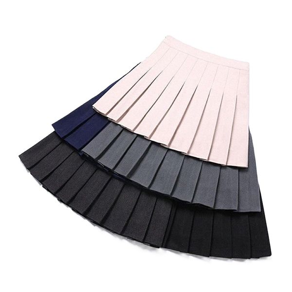 

skirts 2022 autumn winter high waist slim stretch 5 colors simple solid woolen pleated skirt casual ladies mini 45cd#, Black