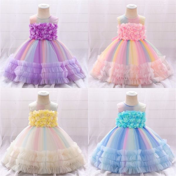 Baby Mädchen Kleider Blütenblatt Design Spitze Organza Prinzessin Geburtstag Abendkleid Kinder Ärmellose Kleidung 49mya E3