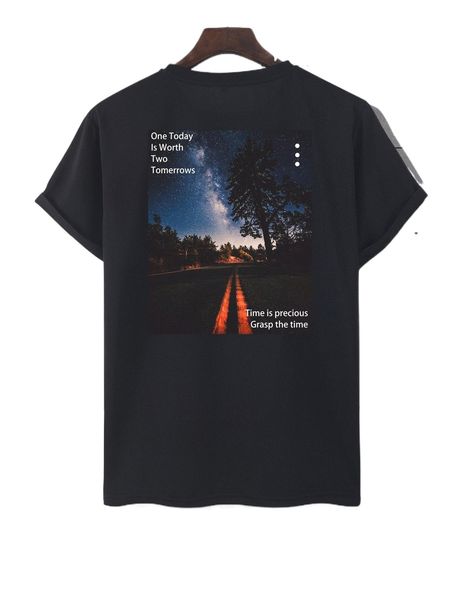 

men slogan & scenery print tee e0pc#, White;black