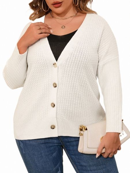 

plus drop shoulder cardigan 40x0#, Black