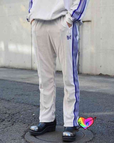 

white needles pants men women velvet blue butterfly embroidered awge needles pants high street track trousers t220803, Black