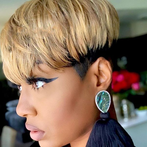 

honey blonde highlight ombre color short pixie cut lace closure wig machine made human hair wigs with bang for women 1b30#, Black;brown
