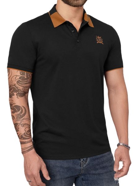 

men letter graphic contrast collar polo shirt h09m#, White;black