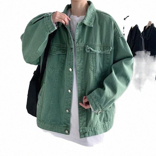 

men's jackets spring autumn men denim korean solid hole leisure jean jacket khaki/black/army green fashion jeans coat 932i#, Black;brown