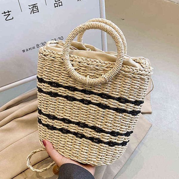 

evening bags stro tassen voor vrouwen streep designer luxe 2022 zomer boho weave strandtas ring draagbare handtas shopper tas 220517