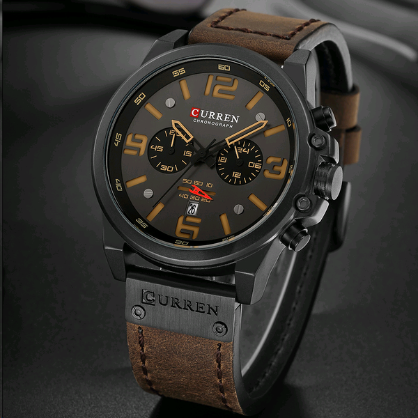 

luxury brand curren fashion quartz men watch military waterproof leather strap sport mens watches casual male clock, Silver