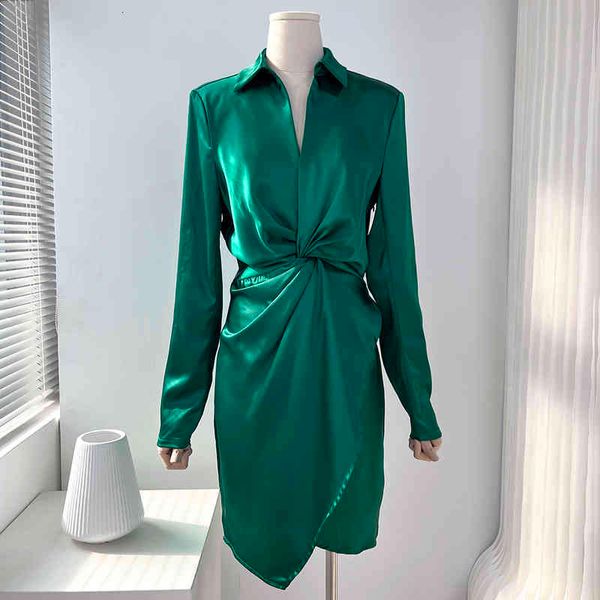 

casual dresses foreign trade original single retro solid color foreign style elegant goddess lapel long sleeve deep v kink split shirt dress, Black;gray