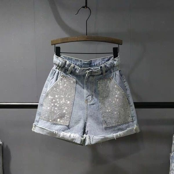 

net red denim shorts female high waist 19 summer thin loose a word drilling wide leg y200403, White;black