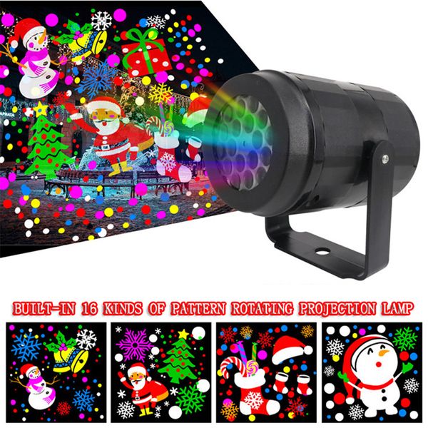 Lâmpada LED para projetor de Natal com 16 padrões de iluminação decorativa Projetor a laser Floco de neve Papai Noel