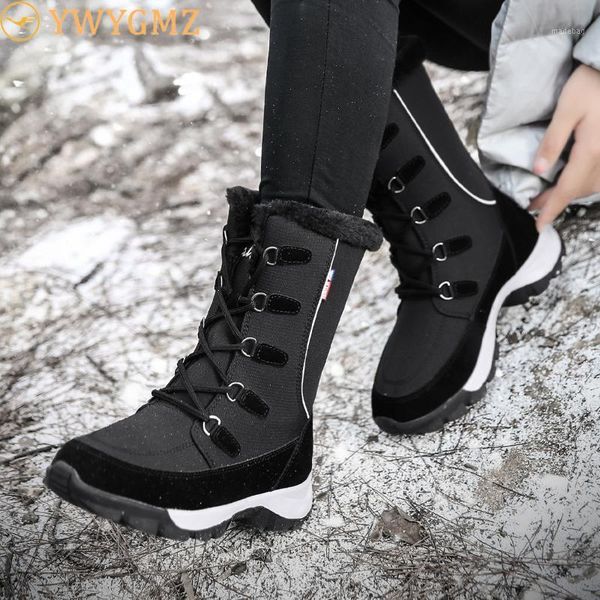 

boots outdoor midcalf fashion microfiber women's shoes woman hiking winter warm plush women snow, Black