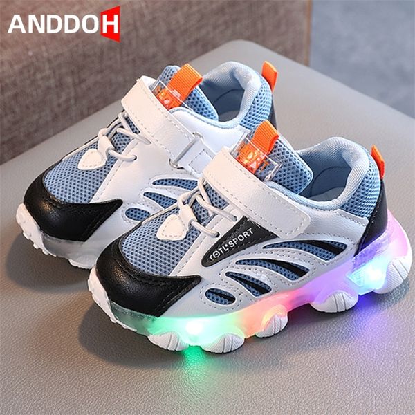 

size 21-30 children luminous mesh breathable sneakers girls boys kids lighted toddler shoes with led lights baby glowing shoes 220525, Black;red