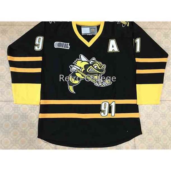 Thr Sarnia Sting # 91 Steven Stamkos 17 Matt Martin Siyah Hokey Jersey Erkek Nakış Dikişli Herhangi Bir Numarayı Özelleştirmek ve Adları Formalar