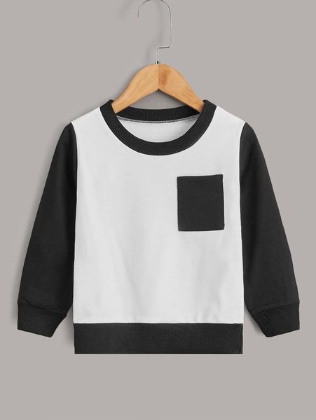 

toddler boys 1pc color block patched pocket pullover she, Black