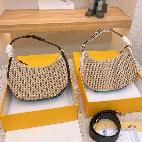 

designer women graphy hobo straw underarm bag italy roma brand half moon leather crossbody handbags lady metal logo saddle shoulder handbag