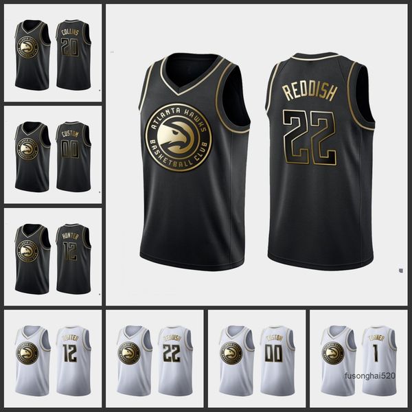 

atlanta's hawks's men trae young taurean prince vince carter evan turner cam reddish john collins custom golden edition jersey, Black