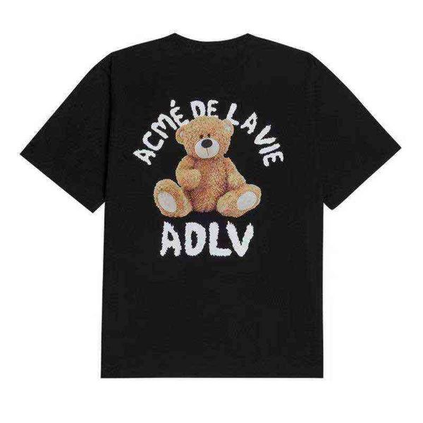 

new summer chao brand doughnut adlv cartoon bear short sleeve t-shirt for men and women lovers ins 2 t shirts for men t-shirt fashion, White;black