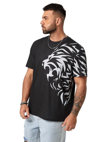 

extended sizes men lion print tee c2se#, White;black