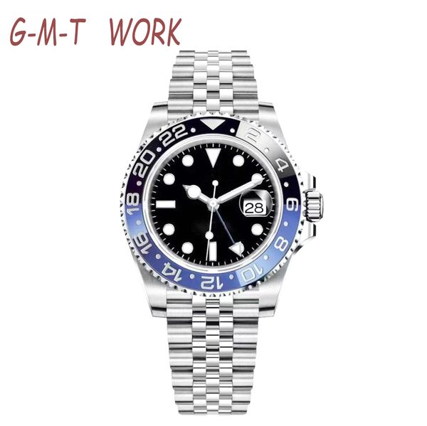 

mens automatic mechanical watch g-m-t work dd8206 movement 41mm full stainless steel ceramic sapphire glass super luminous wristwatch montre, Slivery;brown