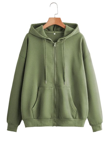 

zip up drawstring thermal lined hoodie e9f2#, Black