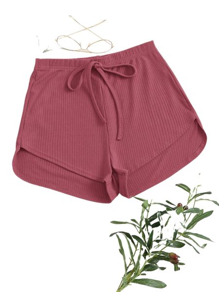 

knot waist asymmetrical hem rib-knit shorts d1vj#, White;black